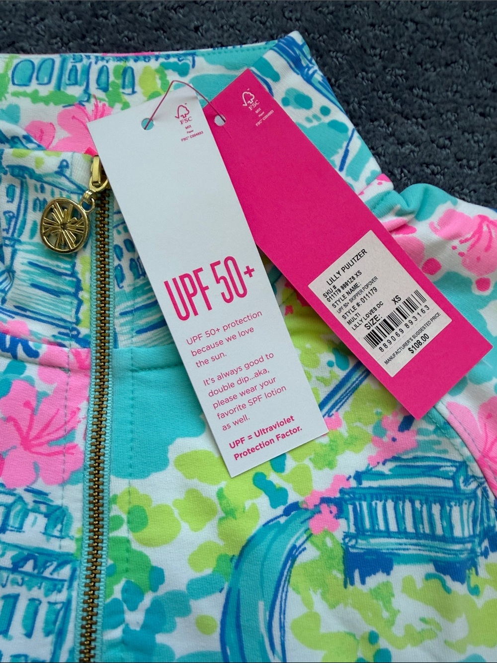 Lilly Pulitzer Girls' Turquoise, Pink & Lime Washington DC Print Rashguard - Picture 4 of 6
